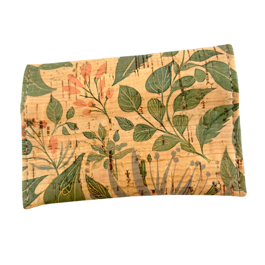 Cork wallet with leaf pattern on a white background