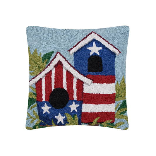 Americana Bird House Hooked Pillow