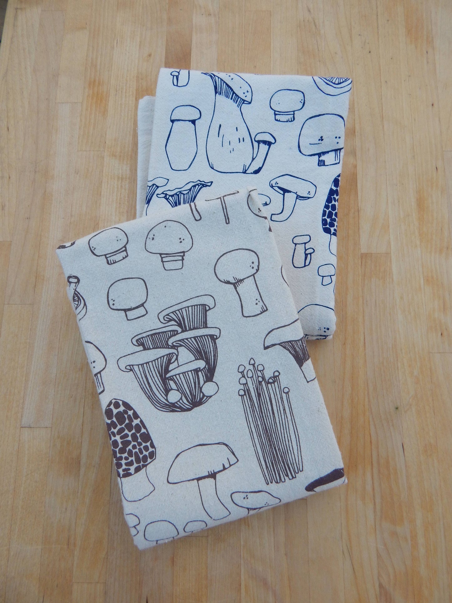 Mushroom Navy Printed Tea Towel