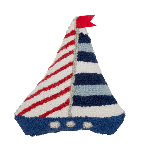Shaped Sailboat Hooked Pillow