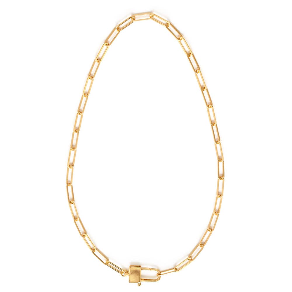 Gold chain necklace on a white background