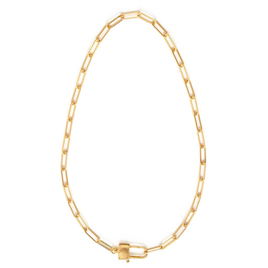Gold chain necklace on a white background