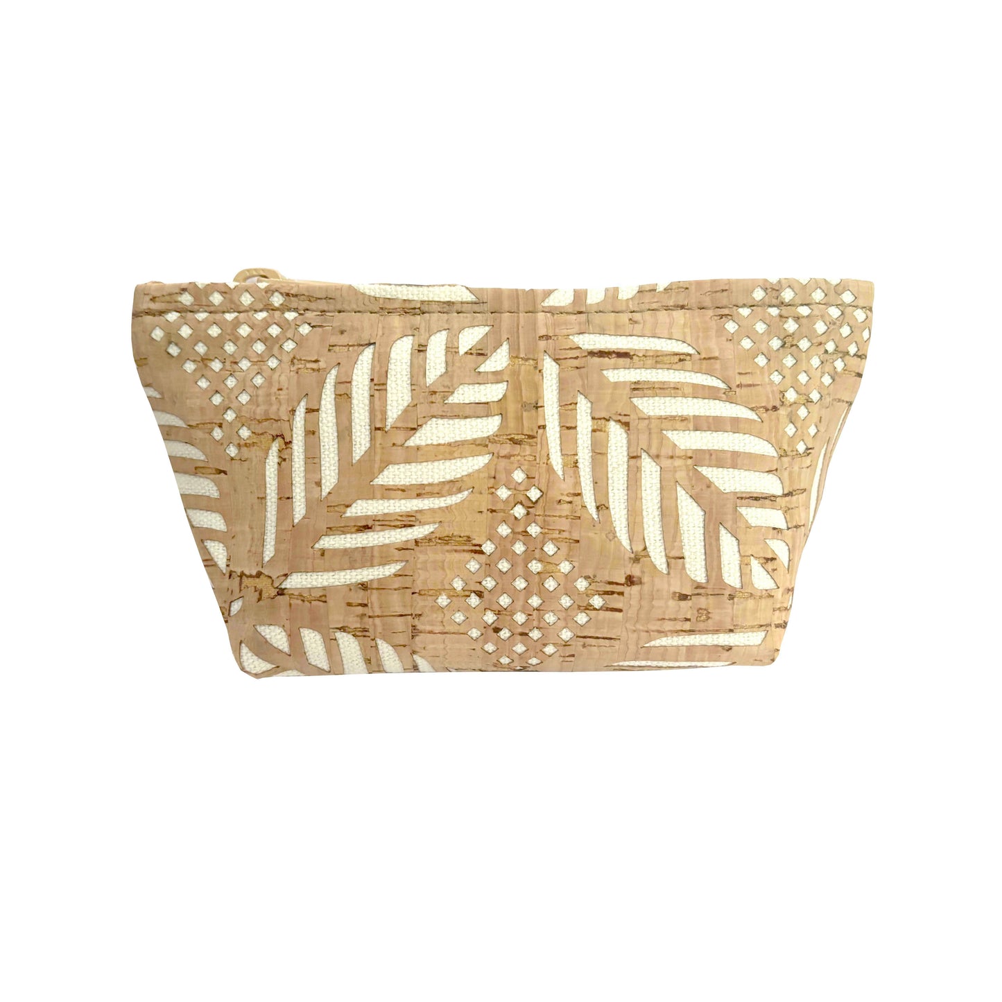 Cork pouch with leaf pattern on a white background