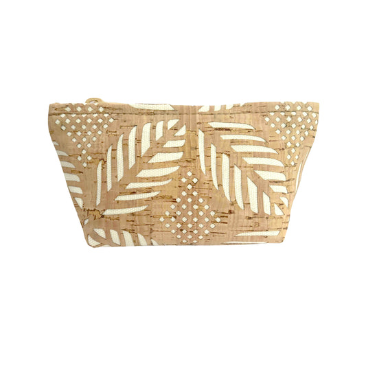 Cork pouch with leaf pattern on a white background
