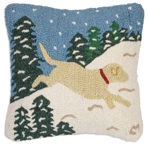 Snow Dog Yellow Pillow 18 x 18"