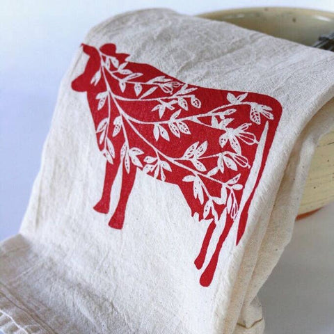 Red Cows Tea Towel