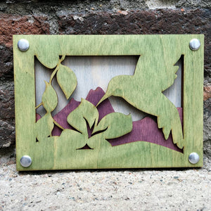 Woodcut Wall Art - 5x7 Hummingbird Green