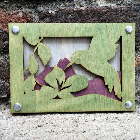 Woodcut Wall Art - 5x7 Hummingbird Green