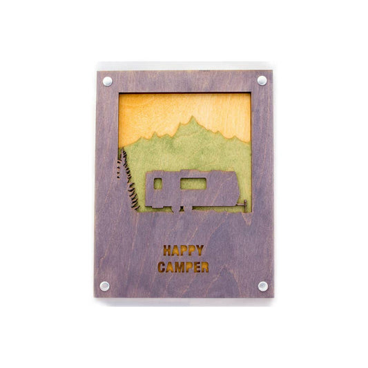 Woodcut Wall Art - 8x10 Camper Trailer