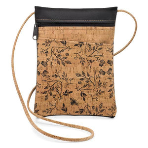 Black Floral Cork Mini Cross Body Bag