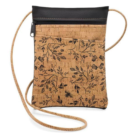 Black Floral Cork Mini Cross Body Bag