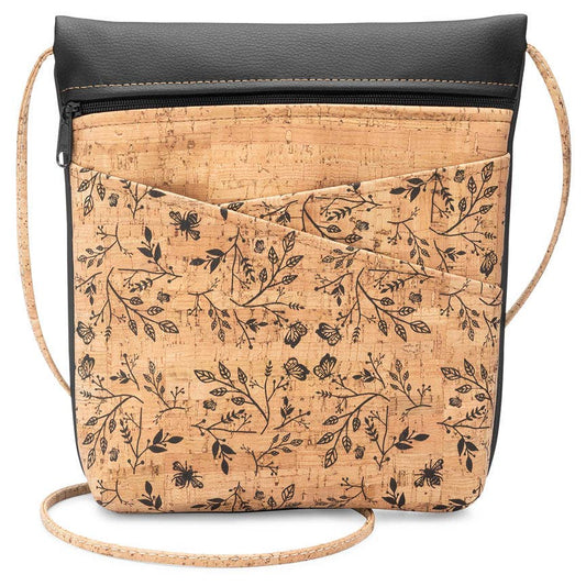 Black Floral Cork Cross Body Bag