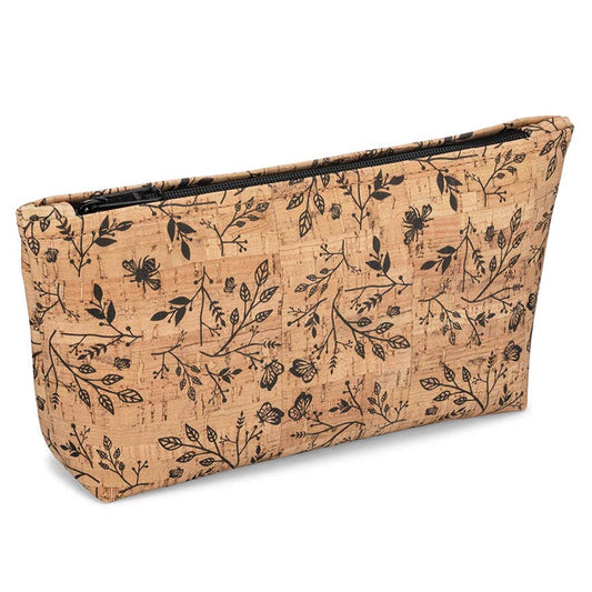 Black Floral Medium Cork Zip Pouch