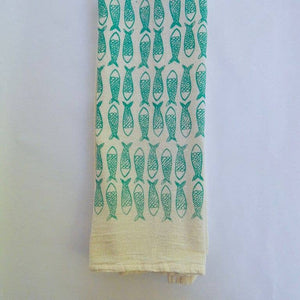 Fish Turquoise Printed Tea Towel