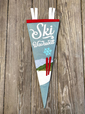 Grayed Blue Ski Wachusett Pennant