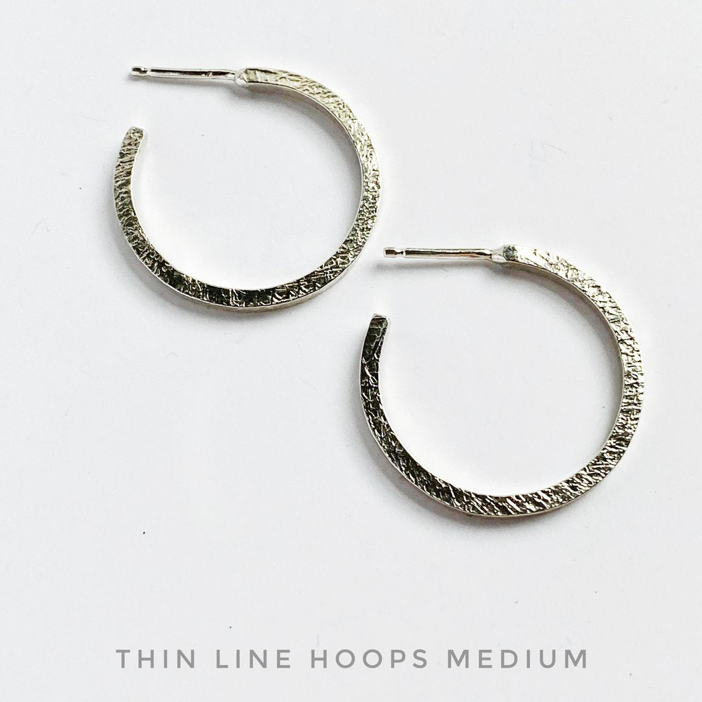 Medium Sterling Silver Thin Line Hoops