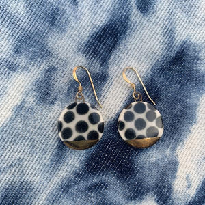 Round Drop Earrings Gold-Black Dots