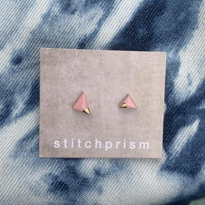 Triangle Stud Earrings Gold-Pink Clay