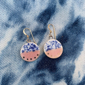 Round Drop Earrings Gold-Rhubarb/Blue Speckle