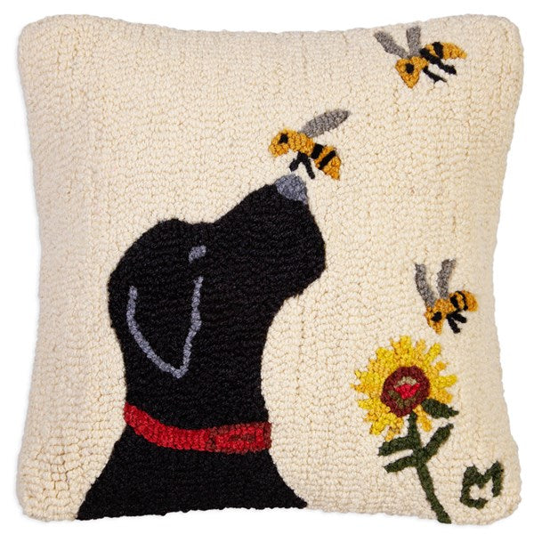 Black Lab with Bee Pillow 18"