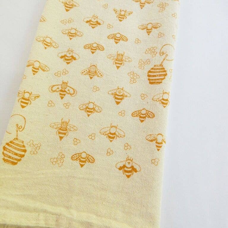 Bees Gold Printed Tea Towel
