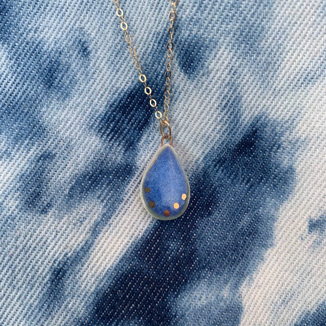 Teardrop Necklace Gold-Blue