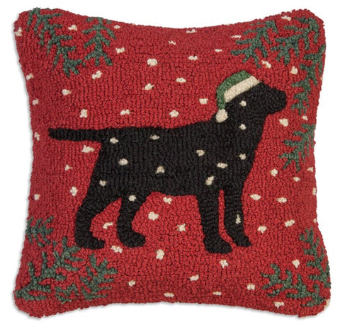 Christmas Black Lab Pillow 18 x 18"