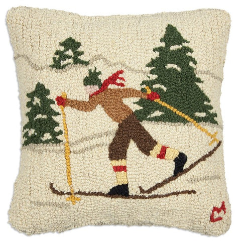 Cross Country Winter Skiier Pillow 18 x 18"