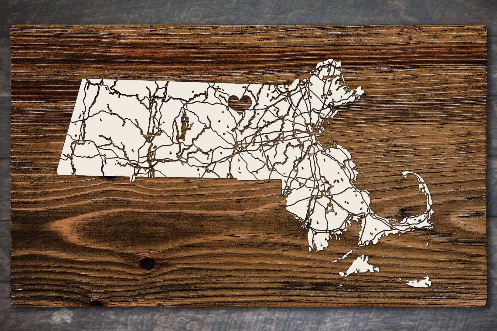 Cream MA Wooden Map