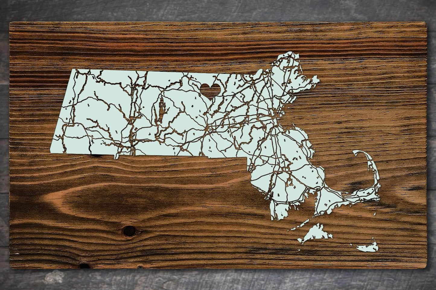 Sea Green Massachusetts Wooden Map