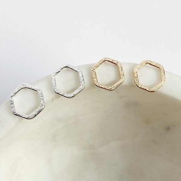 Silver Tiny Hexagon Stud Earrings