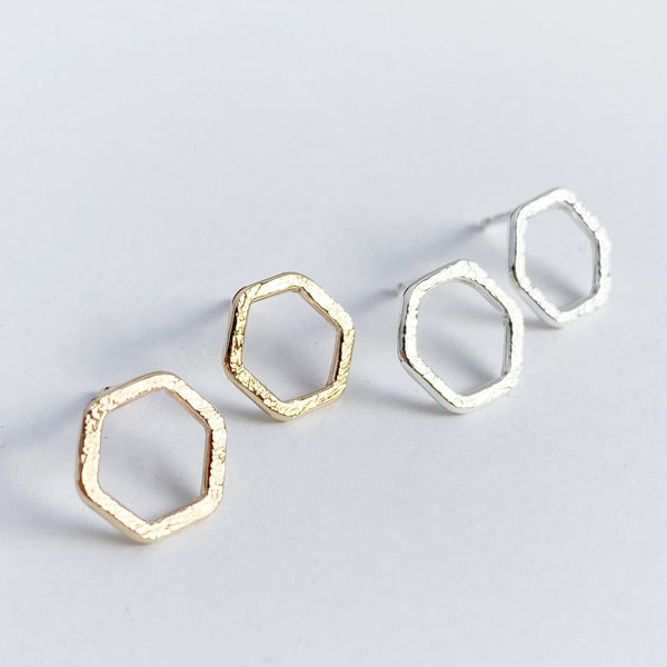 Silver Tiny Hexagon Stud Earrings