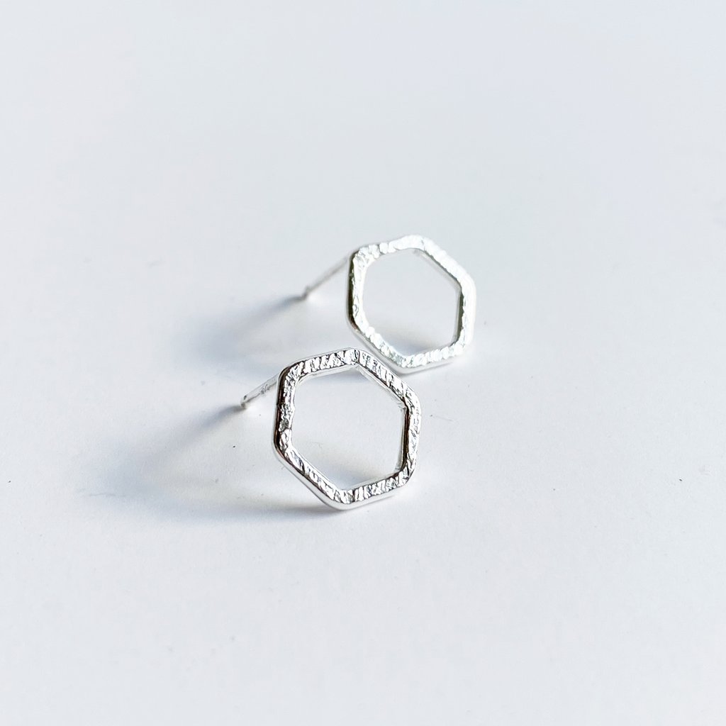 Silver Tiny Hexagon Stud Earrings