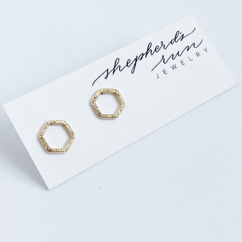 Gold Tiny Hexagon Stud Earrings