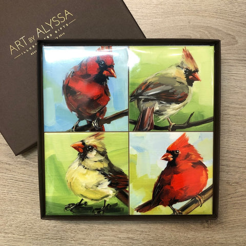 Summer Cardinal Coaster Set